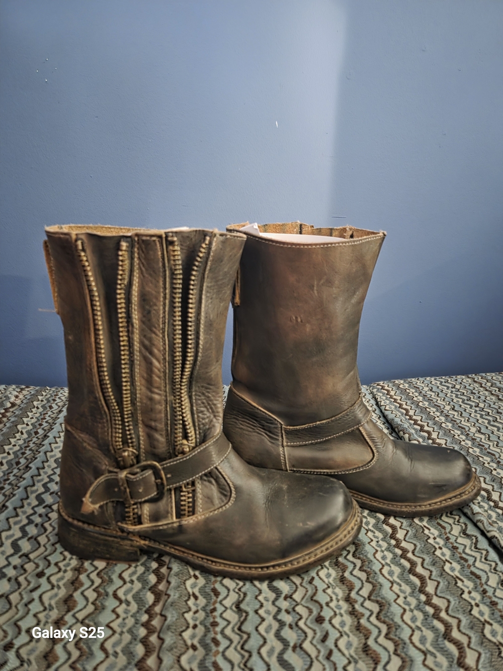 Brown Leather Motorcycle Boots with Side Zippers